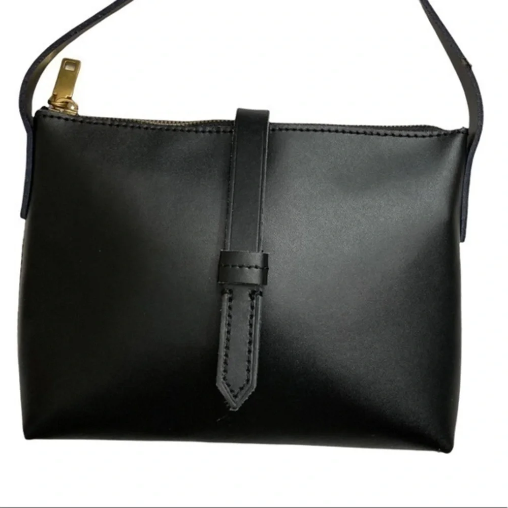 J. Crew smooth black leather crossbody bag